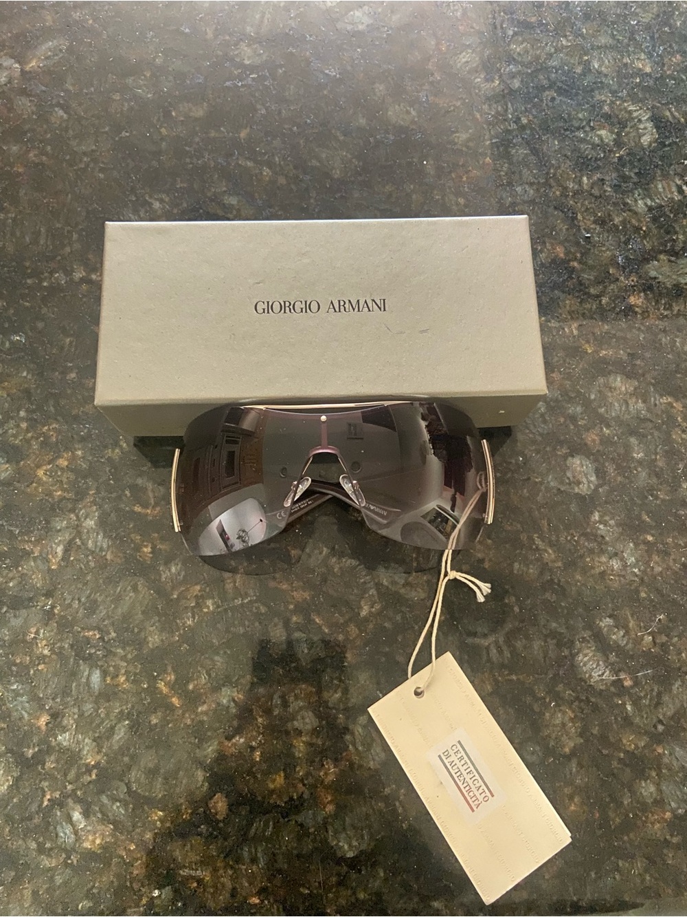 Giorgio Armani Shield Sunglasses in Brown Gradient with Gold Accents